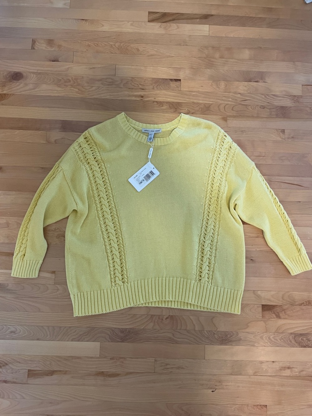 NWT Cotton by Autumn Cashmere Yellow Cable-Detail Sweater Size Medium